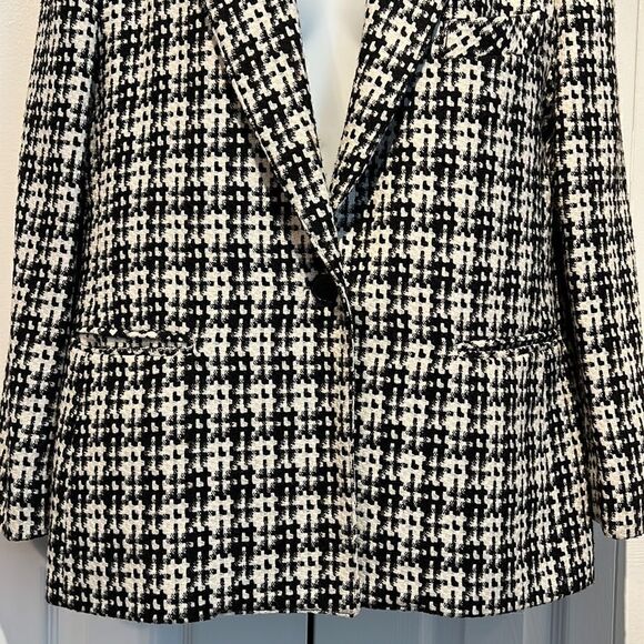 Sterling Stall Sport‎ Wool Blend Leather Collar Black/White Blazer Size 14P - Picture 5 of 16
